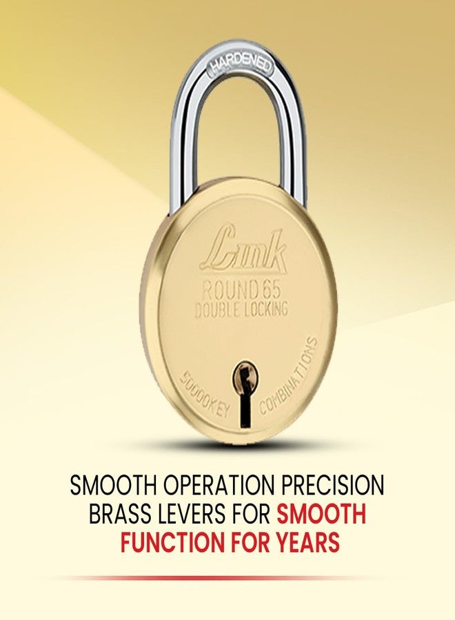 لينك قفل باب منزلي دائري من النحاس الأصفر بثمانية أذرع وقطر 65 مم | قفل مزدوج | قفل مزدوج | قفل باب منزلي بطلاء نحاسي مع 4 مفاتيح | صنع في الهند | (ذهبي، عبوة من قطعتين) - Image 5